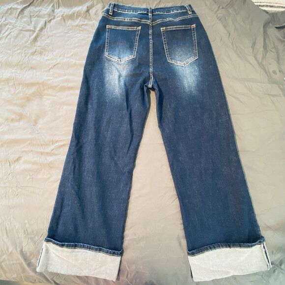 Q2 STRAIGHT JEANS Womens Size Large FOLDED HEM IN MID BLUE Fade WASH Denim L - Picture 6 of 12